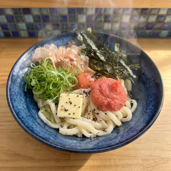 明太釜バターうどん（ジオラマ風に描いた丼）
